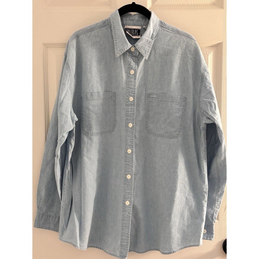 90s Bill Blass‎ Jeans Chambray Button Down Shirt L Hong Kong